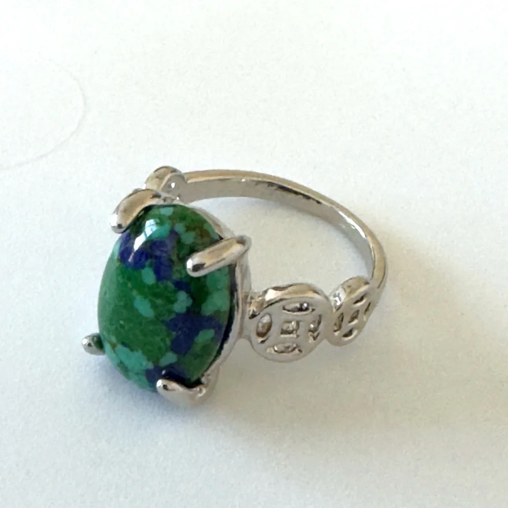 Studio Series Azurite Chrysocolla Oval Ring Silver Plated Gift Boxed - Picture 1 of 5